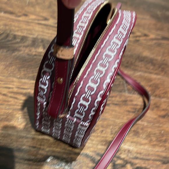 Tory Burch Crossbody Garnet / Cream Chainlink Pattern with Racing Stripe - Picture 7 of 9